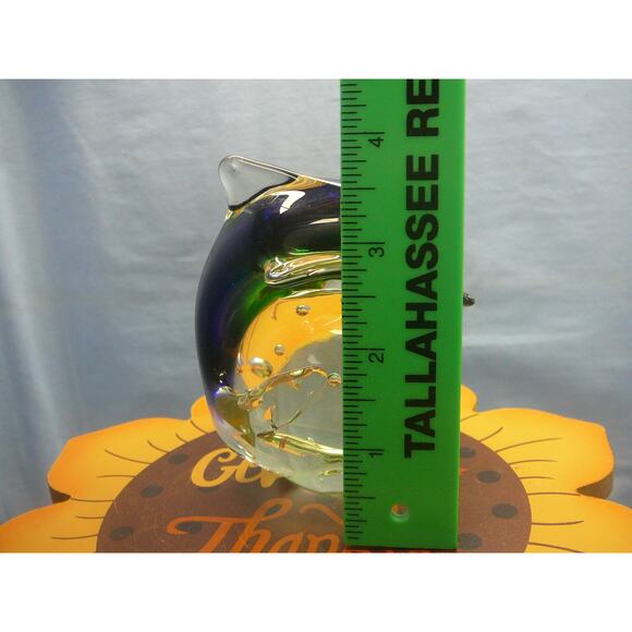 Art Glass Dolphin Blue to Green to Clear Controlled Bubbles Paperweight - Picture 7 of 9